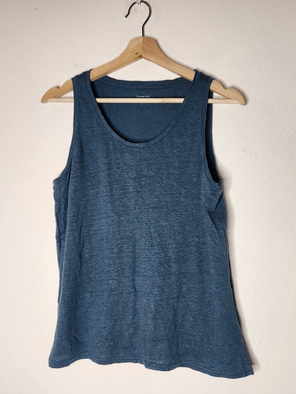 Garnet Hill Womens Medium 100% Linen Blue Tank Top